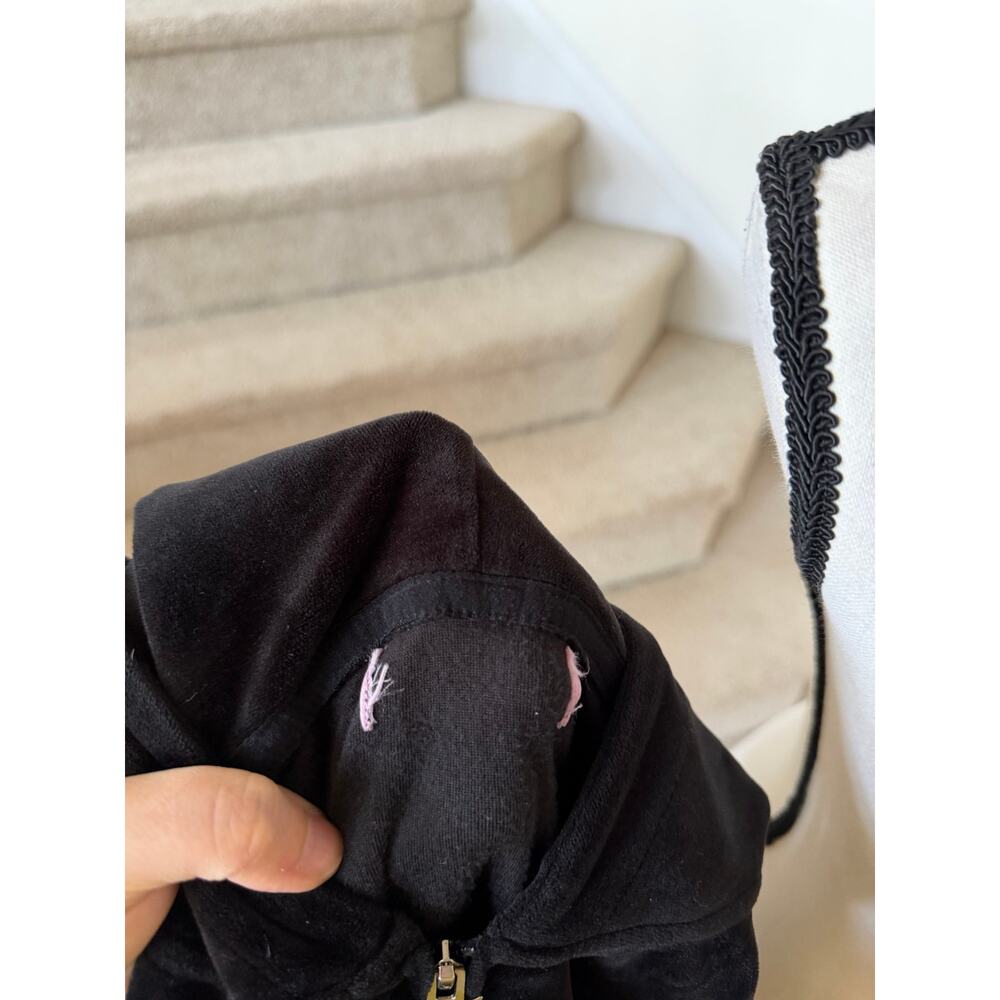 Juicy Couture Black Velour Bedazzled Embellished Hoodie Wide Leg Track Suit - Picture 9 of 10